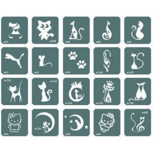  Set de pochoirs pour bio-tatouage Chat 20 pcs.