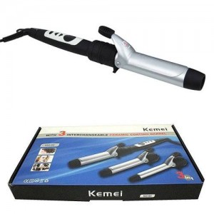 Curling iron KM 68 round with nozzles 3 in 1, ceramic coating, hair styler, electric curling iron, to create curls, to create waves