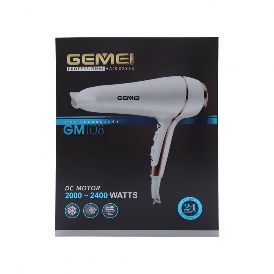 Secador de cabelo 108 GM 2200/2400W, secador de cabelo, modelador, 2 velocidades, 3 configurações de temperatura, Gemei GM-108-60917-China-Tudo para manicure