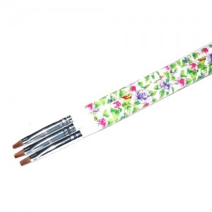 Кисть для геля белая ручка с цветами прямой ворс №4