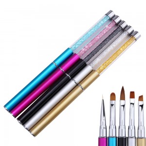 Acrylic and gel brush, Thin short, Inlaid, Liner brush for painting and nail design, pink with rhinestones, for lip liner, makeup