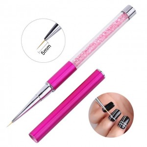 Pincel de acrílico e gel, curto fino, embutido, pincel delineador para pintura e nail art, rosa com strass, para delineador de lábios, maquiagem