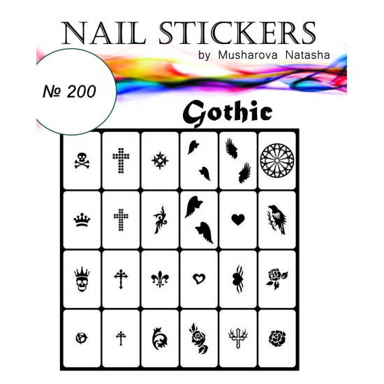Gothic stencils for nails-tagore_Готика №200-TAGORE-Airbrush for nails Nail Art