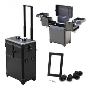 Suitcase 3551-3552 on wheels with a mirror (black)