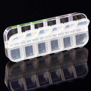 Container for rhinestones, organizer, 12 numbered cells, transparent