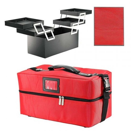 Master koffer stof rood 2700-3-61094-Trend-Masterkoffers, manicuretassen, make-uptassen