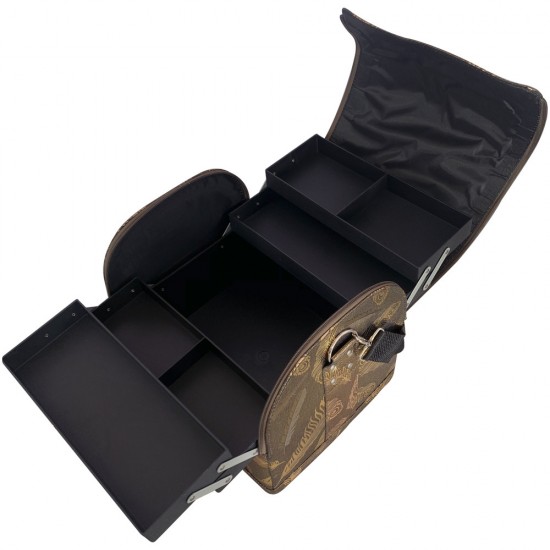 Valise manucure en éco-cuir 25*30*24 cm foncé avec plumes dorées ,MAS1150-17515-Trend-Valises de maître, trousses de manucure, sacs à cosmétiques