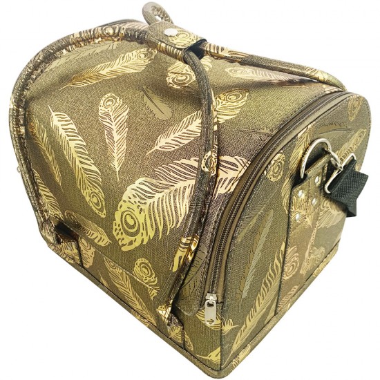 Маникюрный чемодан из экокожи 25*30*24 см темный с золотыми перьями ,MAS1150, 5380, Все для ногтей,  Все для маникюра,Все для ногтей ,  купить в Украине