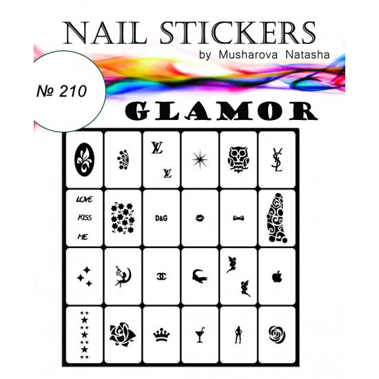Glamour nail stencils-tagore_Гламур №210-TAGORE-Airbrush for nails Nail Art