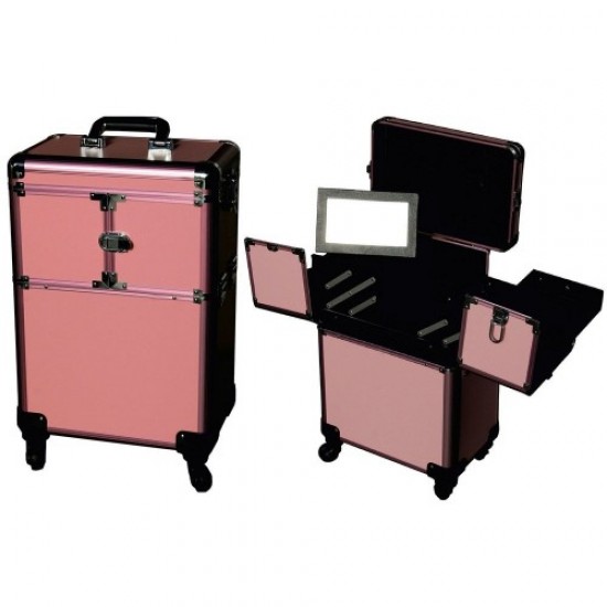 Valise 3551-3552 à roulettes avec miroir (rose)-60962-Trend-Valises de maître, trousses de manucure, sacs à cosmétiques
