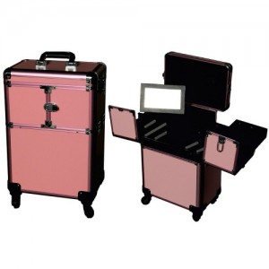 Suitcase 3551-3552 on wheels with a mirror (pink)