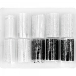 Set of wide foil for nail design 50 cm 10 pcs BLACK AND WHITE LACE, MAS087