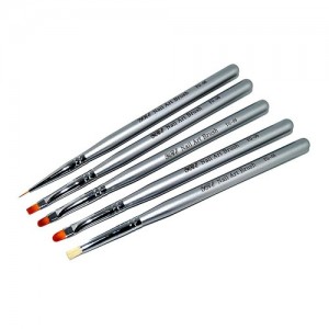 Set de 5 pinceaux pour la peinture chinoise (manche court argenté)