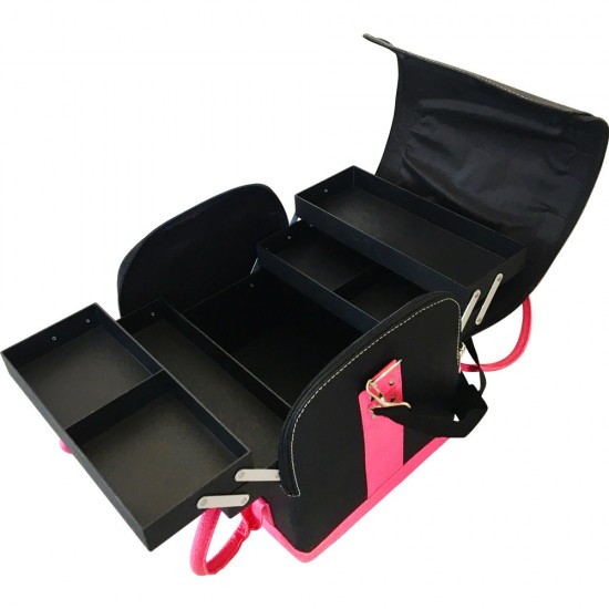 Estojo de manicure em couro ecológico 25*30*24 cm PRETO com alças rosa, MIS1500-17507-Trend-Malas de mestre, bolsas de manicure, bolsas de cosméticos
