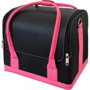 Маникюрный чемодан из экокожи 25*30*24 см ЧЕРНЫЙ с розовыми ручками ,MIS1500
