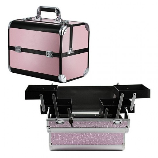 Koffer aluminium 740? lichtroze met zwarte rand-61161-Trend-Koffers en koffers