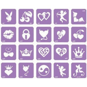  Ensemble de pochoirs pour bio-tatouage Love 20 pcs.