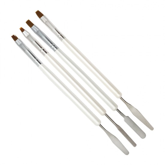 Set of brushes-spatulas 2B1 for polygel with white handles, MIS215-(247), 19074, Brush,  Health and beauty. All for beauty salons,All for a manicure ,All for nails, buy with worldwide shipping