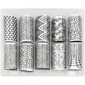  Conjunto de foil largo para nail art 50 cm 10 unid. PADRÕES PRETOS ,MAS087