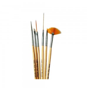  A set of brushes for painting and one dots with WOODEN handles 6 pcs