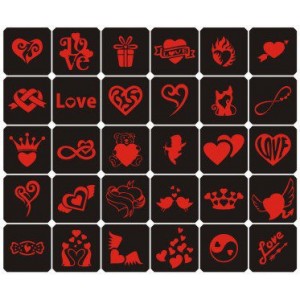 Set of stencils for bio-tattoo Valentine2 30 pcs.