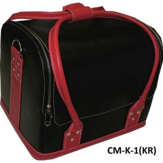Maleta Master cuero 2700-1B negra con asas rojas-61109-Trend-Maletas de maestro, bolsas de manicura, bolsas de cosméticos.