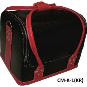 Master suitcase leather 2700-1B black with red handles