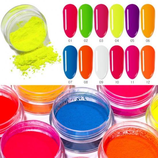 Um conjunto de pigmentos fluorescentes neon multicoloridos 12 unid. ?101-19234-Ubeauty Decor-Design e decoração de unhas