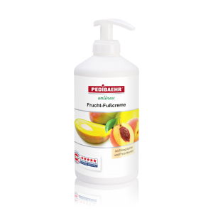 Vruchtenvoetcrème met mangoboter en perzikboter 500 ml. dispenser. Frucht Fusscreme