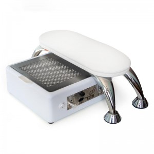 Manicure stand for hands on metal legs Teri Turbo M/600 M with white pillow, armrest for desktop extractor hood,manicure pillow