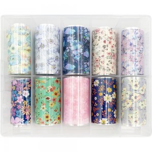  Set of wide foil for nail design 50 cm 10 pcs PINK FLOWERS, MAS087