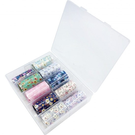 Set of wide foil for nail design 50 cm 10 pcs PINK FLOWERS, MAS087-17647-Ubeauty Decor-Nail decor and design