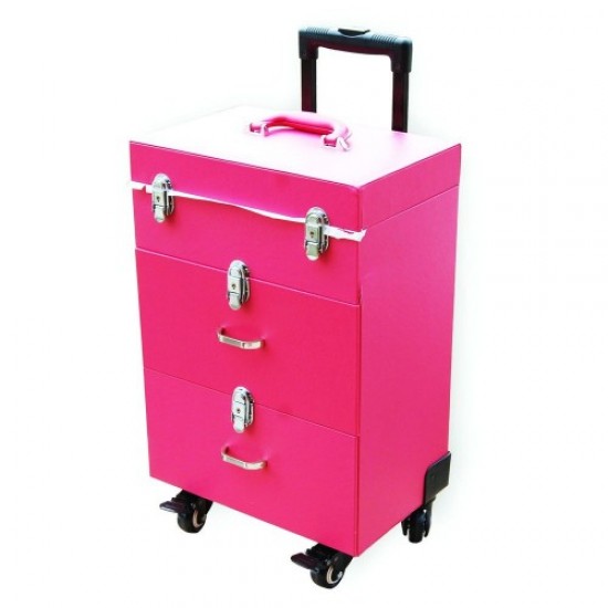 Mala 08# com rodas (preta/rosa)-60965-Trend-Malas de mestre, bolsas de manicure, bolsas de cosméticos