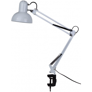 Energy-saving table lamp (E27) with spring clips (red/white) on a clamp
