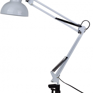 Energy-saving table lamp (E27) with spring clips (red/white) on a clamp