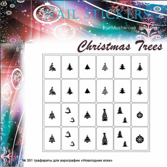 STENCILS PARA UNHAS Árvores de Natal-tagore_Новогодние елки №301-TAGORE-Aerógrafo para unhas Nail Art