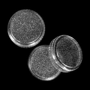 Glitter in a jar Silver. Full to the brim, convenient for the master container. Factory packing. Particles 1/128 inch
