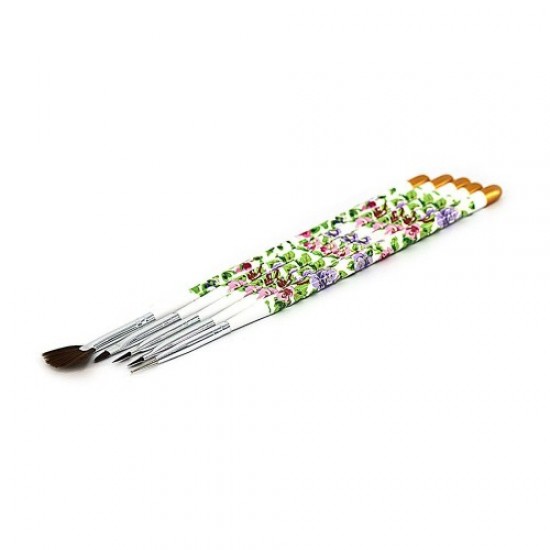 Brush set 5pcs (white/floral)-59084-China-Brush