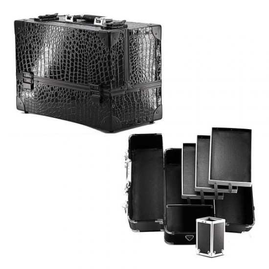 Maleta aluminio 61 lacado negro-61043-Trend-Maletas de maestro, bolsas de manicura, bolsas de cosméticos.