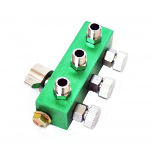 3-channel air splitter with hose nuts.