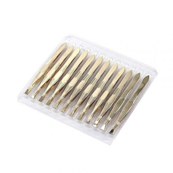 Eyebrow tweezers 12pcs/pack (gold)-60183-China-Cosmetology