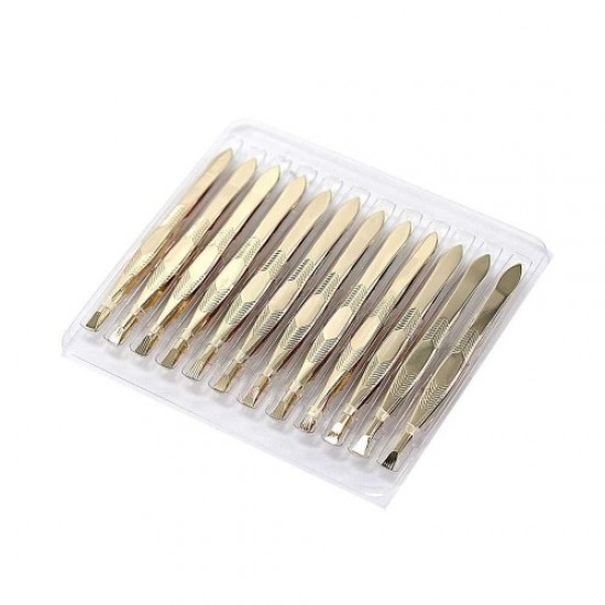 Pinzas para cejas 12 uds/paquete (dorado)-60183-China-Cosmetología