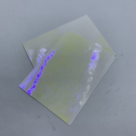 AFNAME! Holografische TRANSPARANTE stickers 8*6 cm GELE VLAM (gedeeltelijk afgepeld), MAS015-17478-Ubeauty Decor-Nagel decor en design