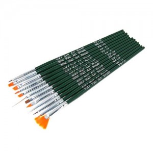  Set of brushes 12pcs for painting green handle