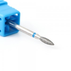 The diamond cutter is flame-shaped. Diameter-2.3mm. Blue-Medium abrasive-243-023M,KIT030MIS035