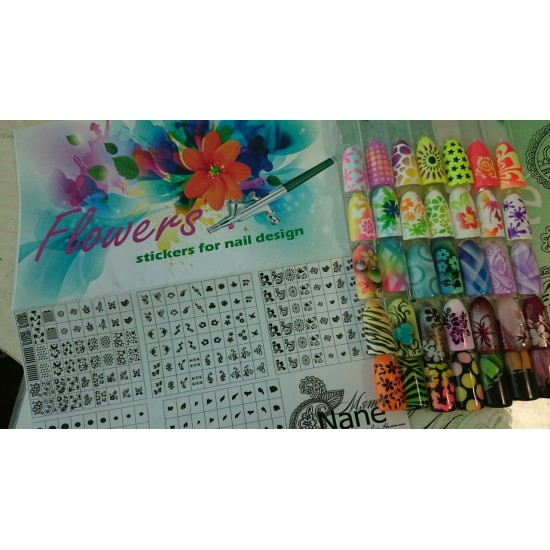 Estênceis-adesivos para nail art Flores-tagore_Flowers-TAGORE-Aerógrafo para unhas Nail Art
