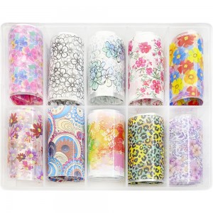 Set brede folie voor nail art 50 cm 10 stuks BRIGHT FLOWERS ,MAS087