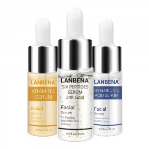 Lanbena anti-envelhecimento Vitamina C Soro + Seis Peptídeos 24 K ouro Ácido Hialurônico Hidratante Cuidados com a pele