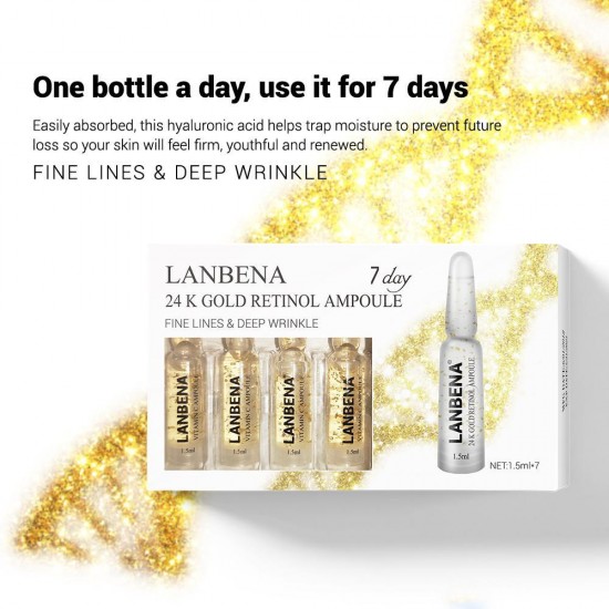 Lanbena 24K gold retinol serum en ampoules, anti-âge, anti-rides, liftant raffermissant, cure de 7 jours-952732803-Lanbena-Beauté et santé. Tout pour les salons de beauté