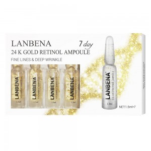 Сыворотка Lanbena 24K золото ретинол в ампулах, анти-старения, против морщин, лифтинг укрепляющий, курс на 7 дней